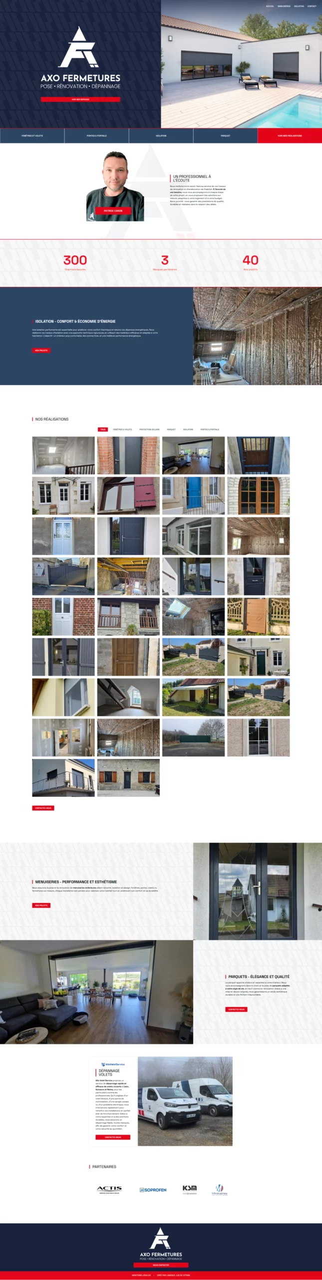 déroulé du site web axo fermetures